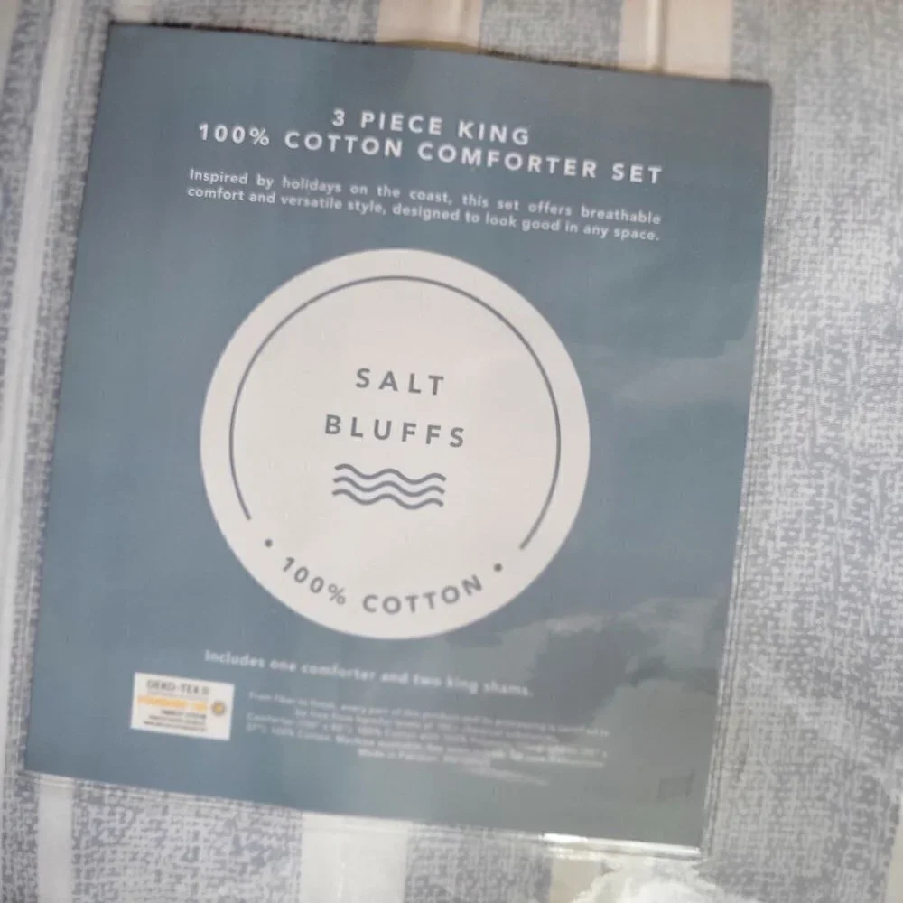 NIB- Beach Coastal Nautical Bay Stripe Comforter 100% Cotton Set Size King
